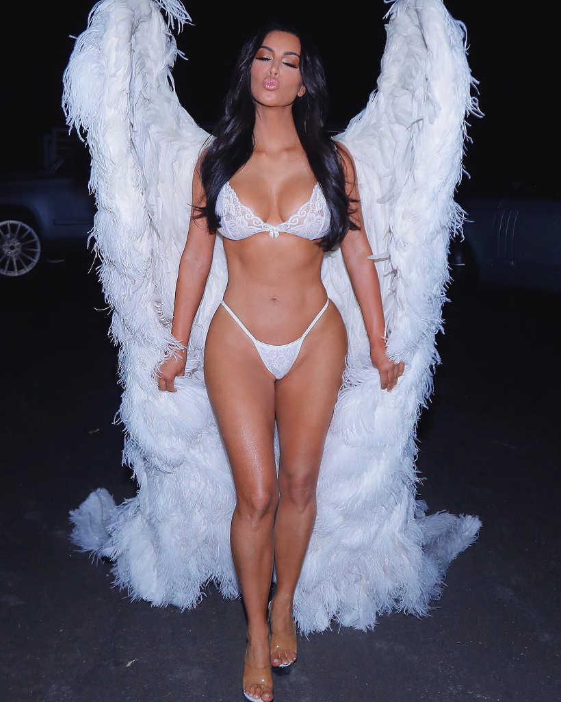Kim Kardashian in Role Angel in Sexy white Underwear - AngryGIF